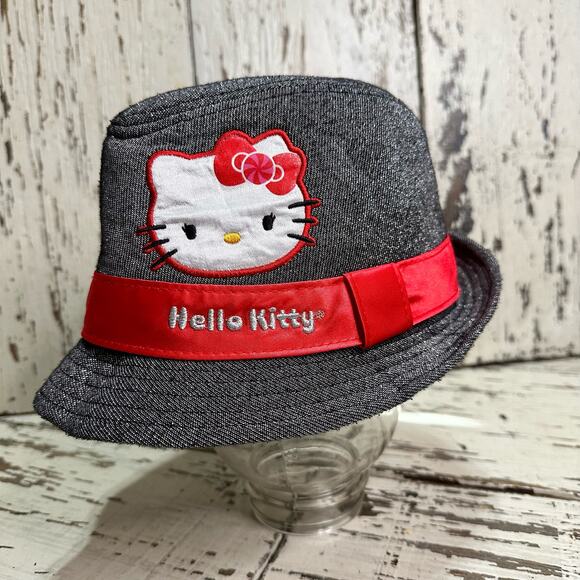 Hello Kitty Fedora Bucket Hat Grey, Silver Black and Red One Size - Picture 2 of 6